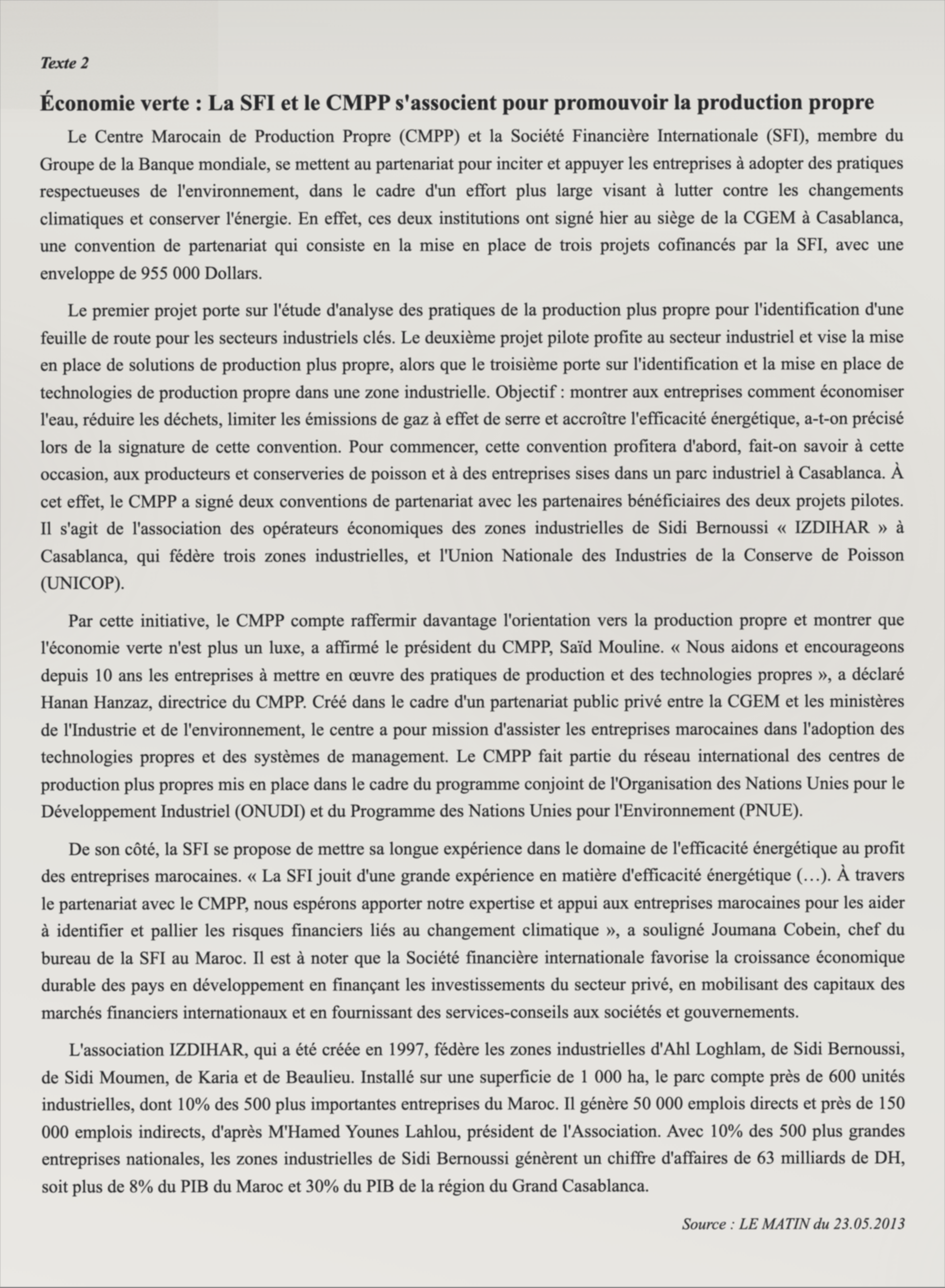 Texte 2 de mémorisation — TAFEM 2013