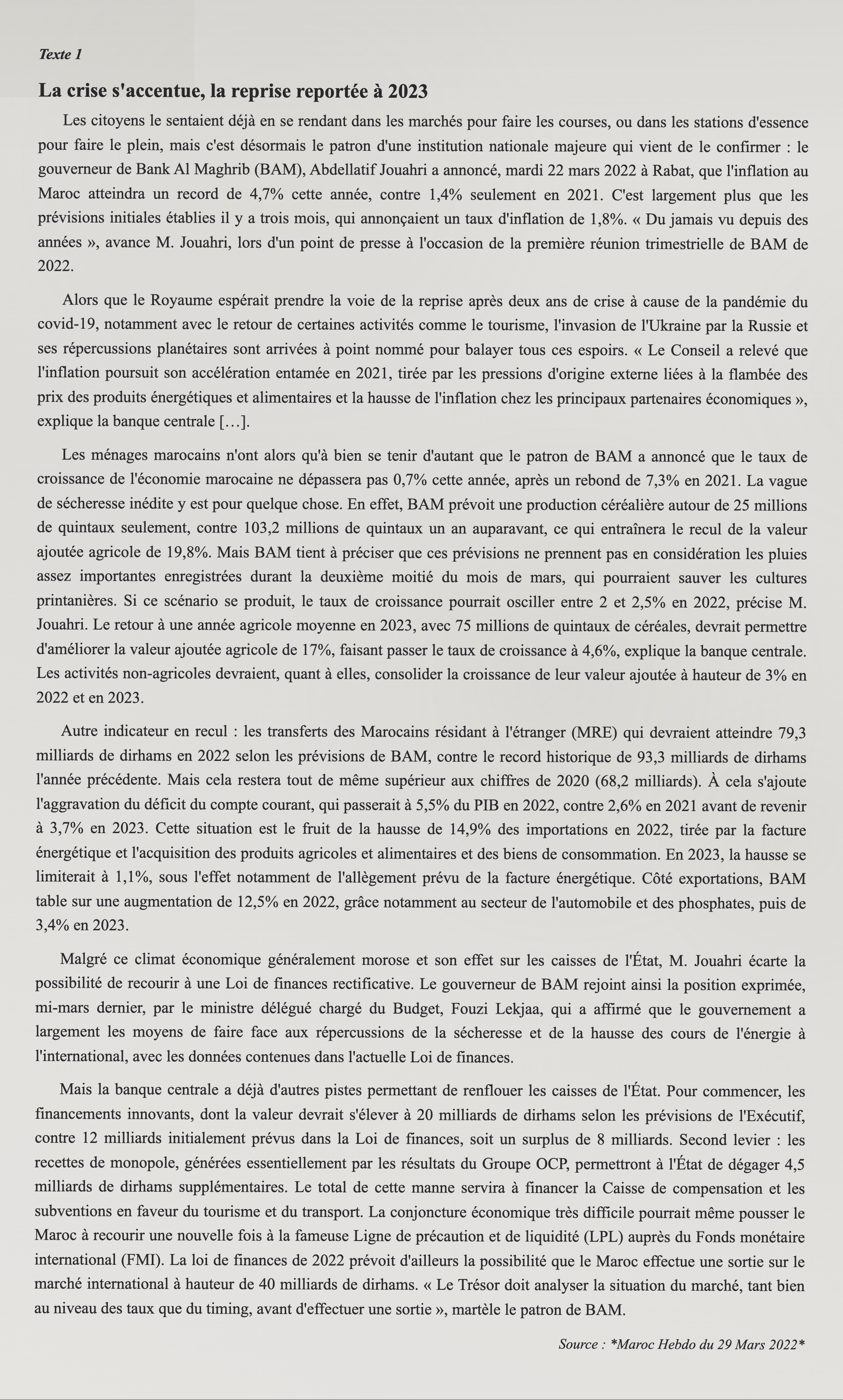 Texte 1 de mémorisation — TAFEM 2022