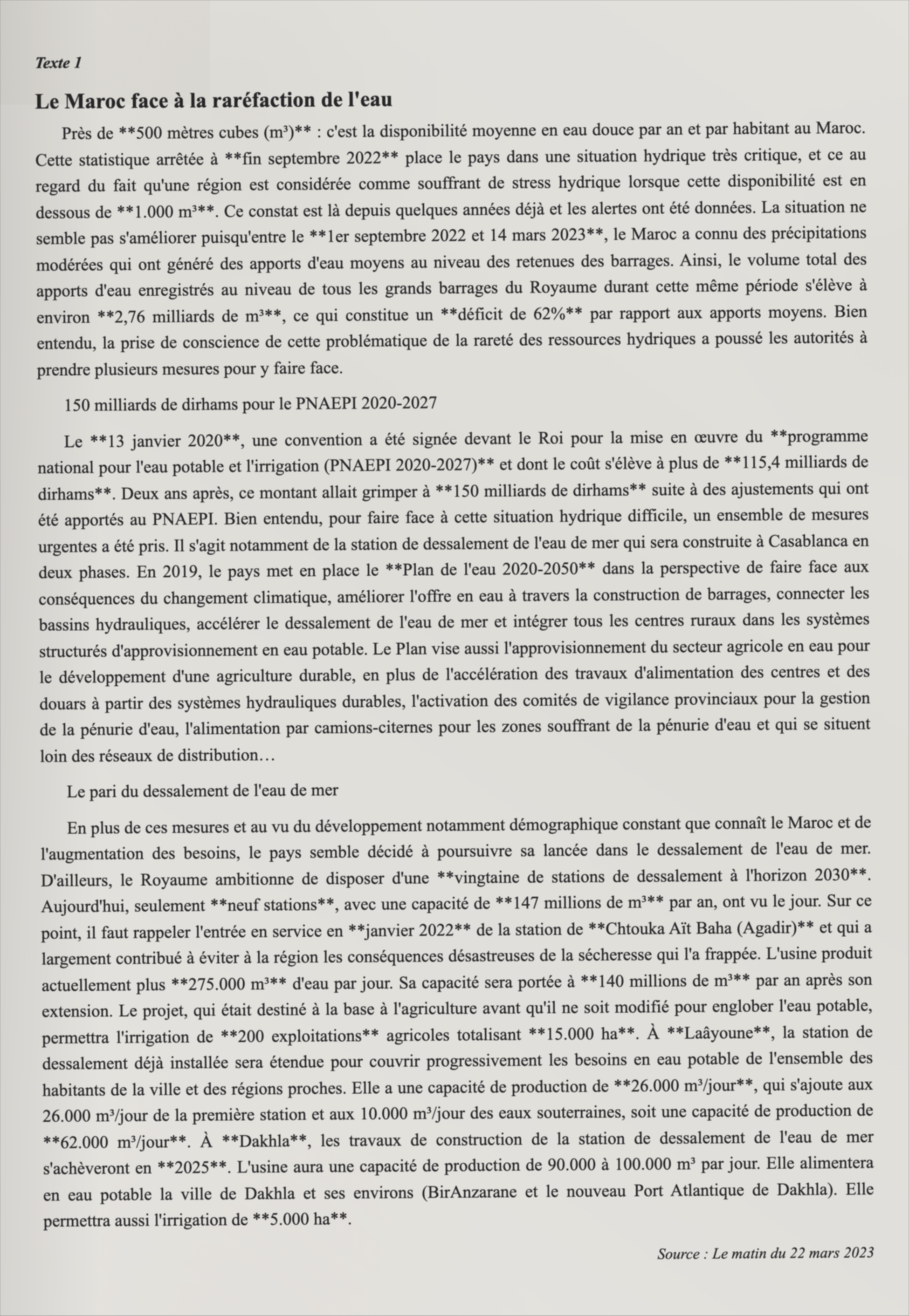Texte 1 de mémorisation — TAFEM 2023